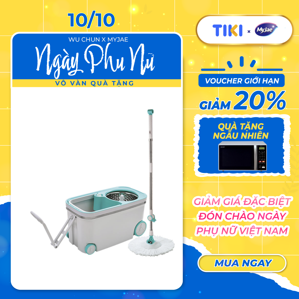 Cây lau nhà xoay siêu tốc MyJae Đài Loan kèm thùng xoay 360 độ thông minh lau sạch nhanh khô