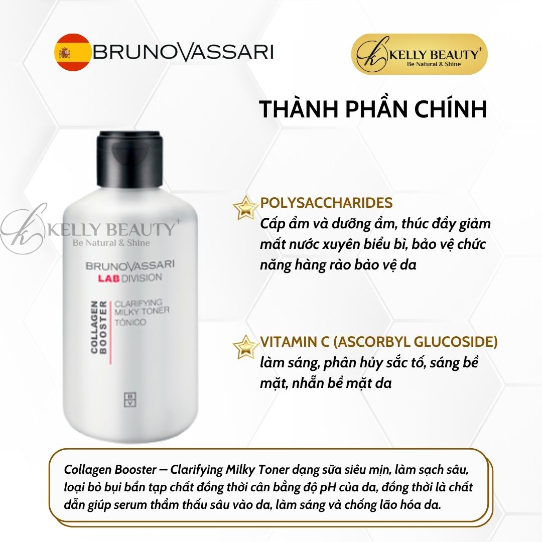 Toner Chống Lão Hóa Da Collagen Booster Clarifying Milky Toner - Bruno Vassari | Kelly Beauty