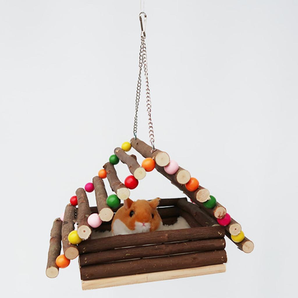 Wooden Pet Parrot Hammock Swing Toy Hamster Branch Playground For Bird Cage