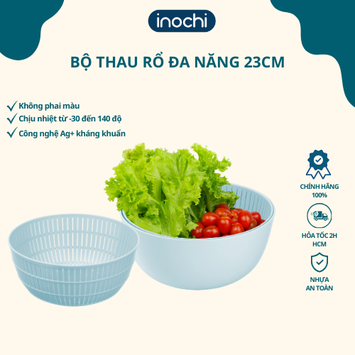 Bộ Thau Rổ Nhựa Đa Năng Cao Cấp Yoko Inochi Nhật Bản - Kháng khuẩn khử mùi đảm bảo an toàn vệ sinh thực phẩm - Chính Hãng ( Tặng kèm khăn lau pakasa)