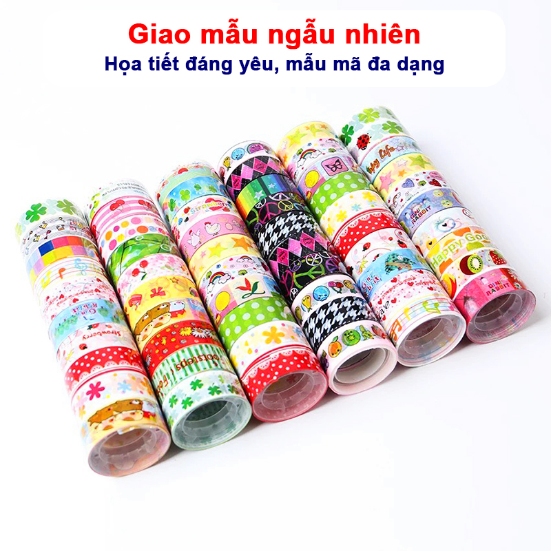 Set 10 cuộn băng keo trang trí đủ họa tiết hoạt hình nhiều màu sắc đáng yêu – H023