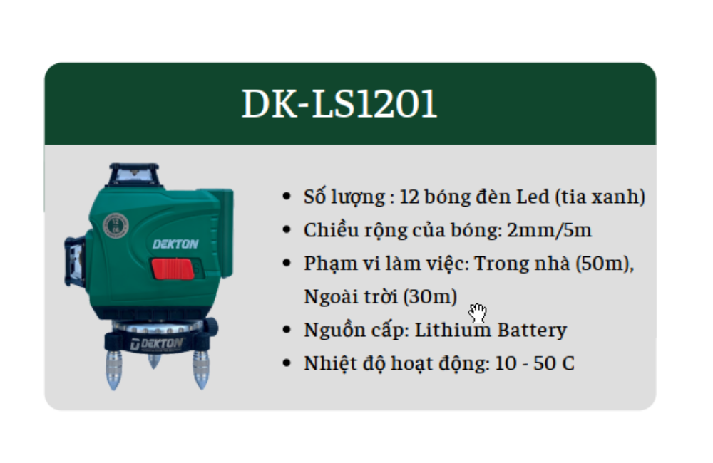 MÁY CÂN BẰNG LASER 12 TIA  4.5V – 5V DK-LS1201 DEKTON-HÀNG CHÍNH HÃNG