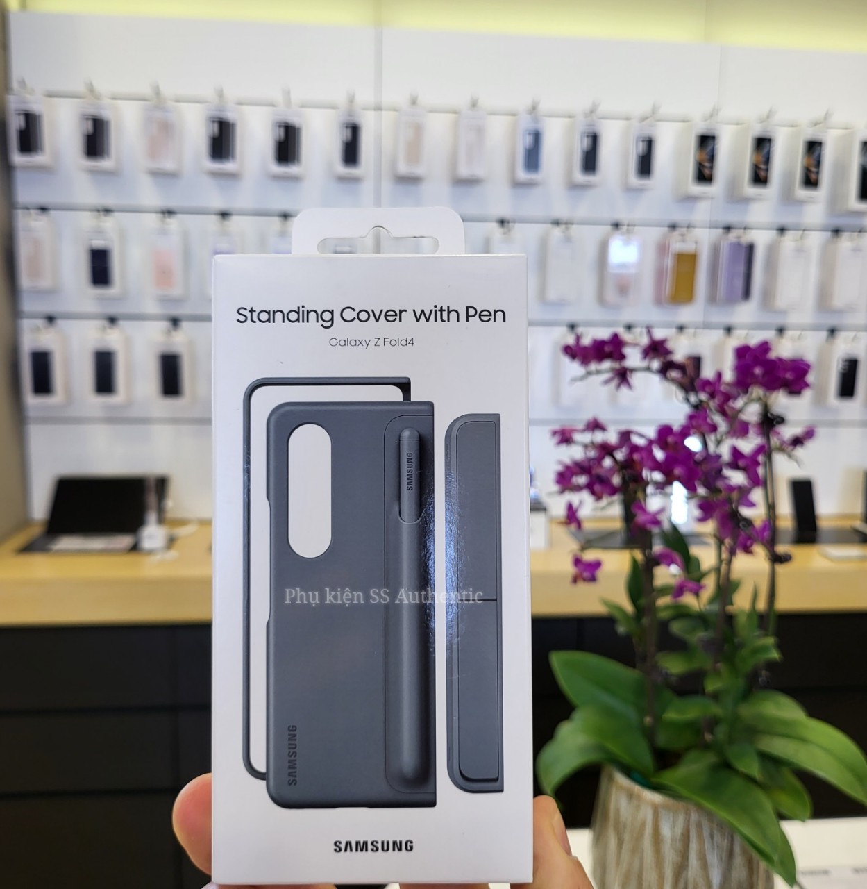 Ốp lưng Samsung Fold 4 kèm Bút SPen & Chân Đứng màu xanh xám - Hàng chính hãng )