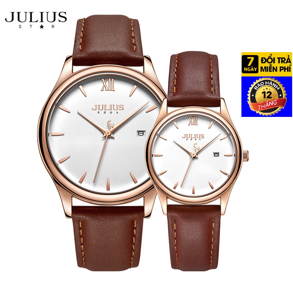 Đồng hồ đôi Julius Dây da Có lịch ngày Ja-1309