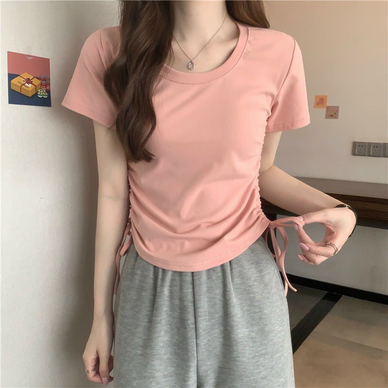 Áo kiểu rút dây dáng ôm cổ tròn ngắn tay, áo croptop dây rút, Áo Thun Kiểu Bigsize Rút Sườn 2 Bên,Áo Kiểu Big size Chất Thun Borib Loại 1 Tôn Dáng Tôn Eo, Áo thun nữ tay ngắn cổ tròn rút dây hai bên, dáng croptop qua rốn co giãn mạnh