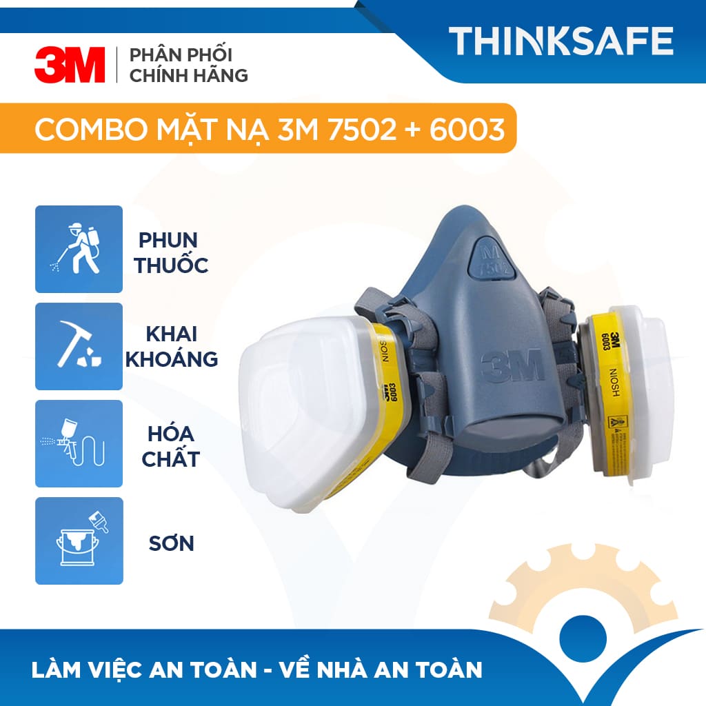 Mặt nạ phòng độc 3M 7502 dùng phin 3M 6003 lọc hơi hoá chất hữa cơ và vô cơ