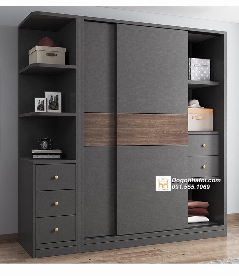 Tủ quần áo 2 cánh lùa đẹp hiện đại C2m4 x D2m - TA233