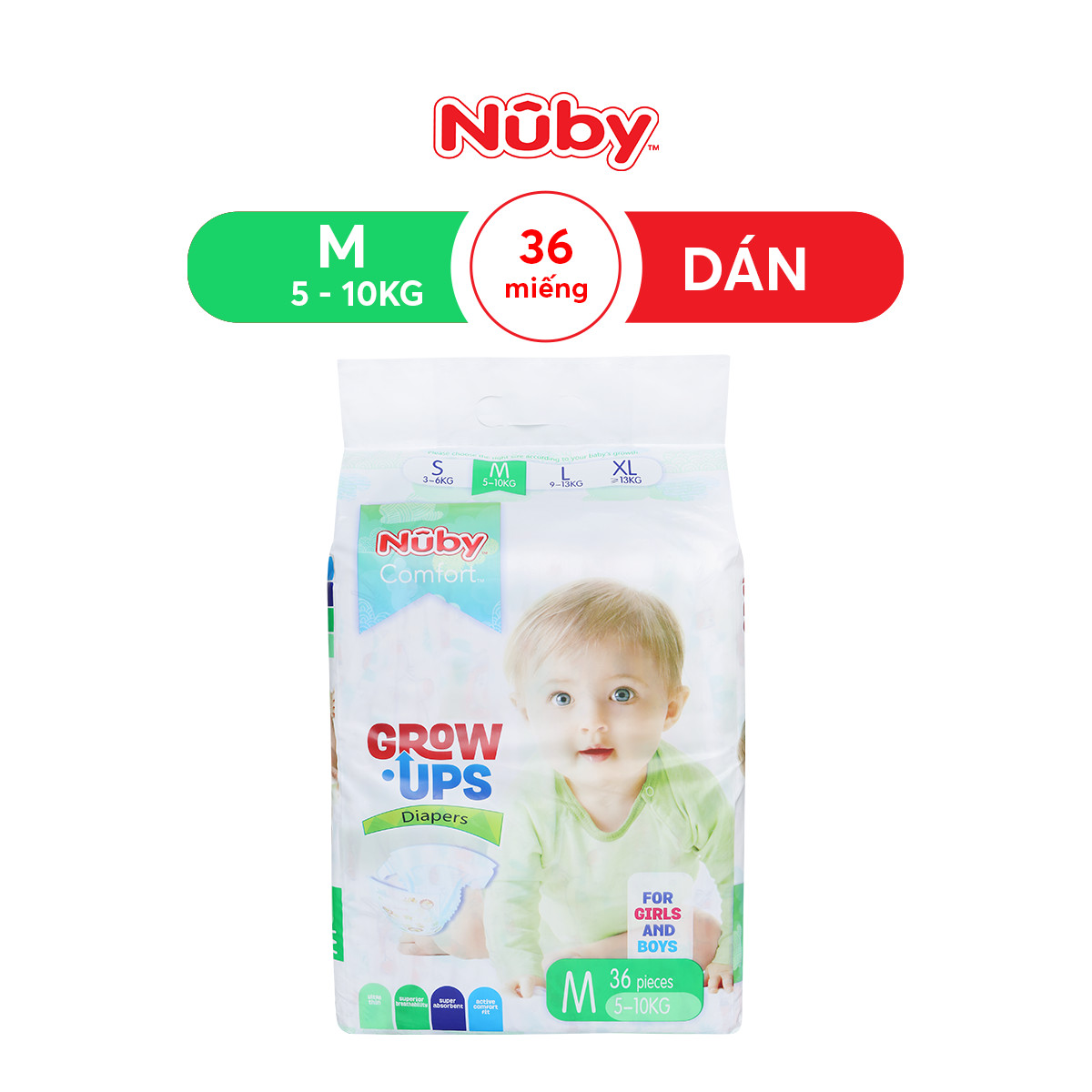 Tã/Bỉm Quần Nuby loại mới 2020, hàng chính hãng, size M48/L46/XL44