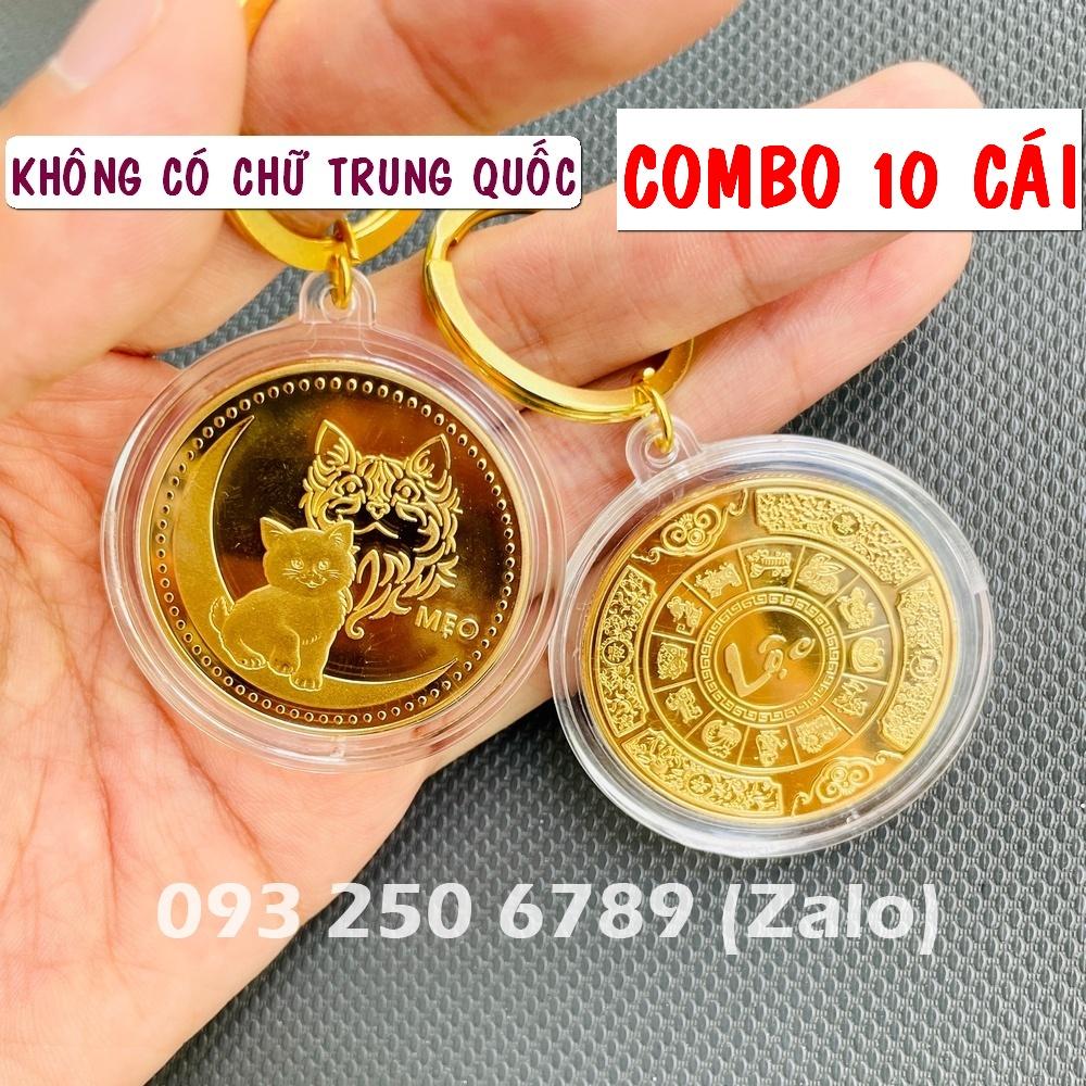 [SỈ COMBO 10] Móc Khóa Đồng Xu Hình Con Mèo - Mão , mặt chữ Lộc chiêu tài , quà tặng Tết Quý Mão, Lì Xì Tết - NELI