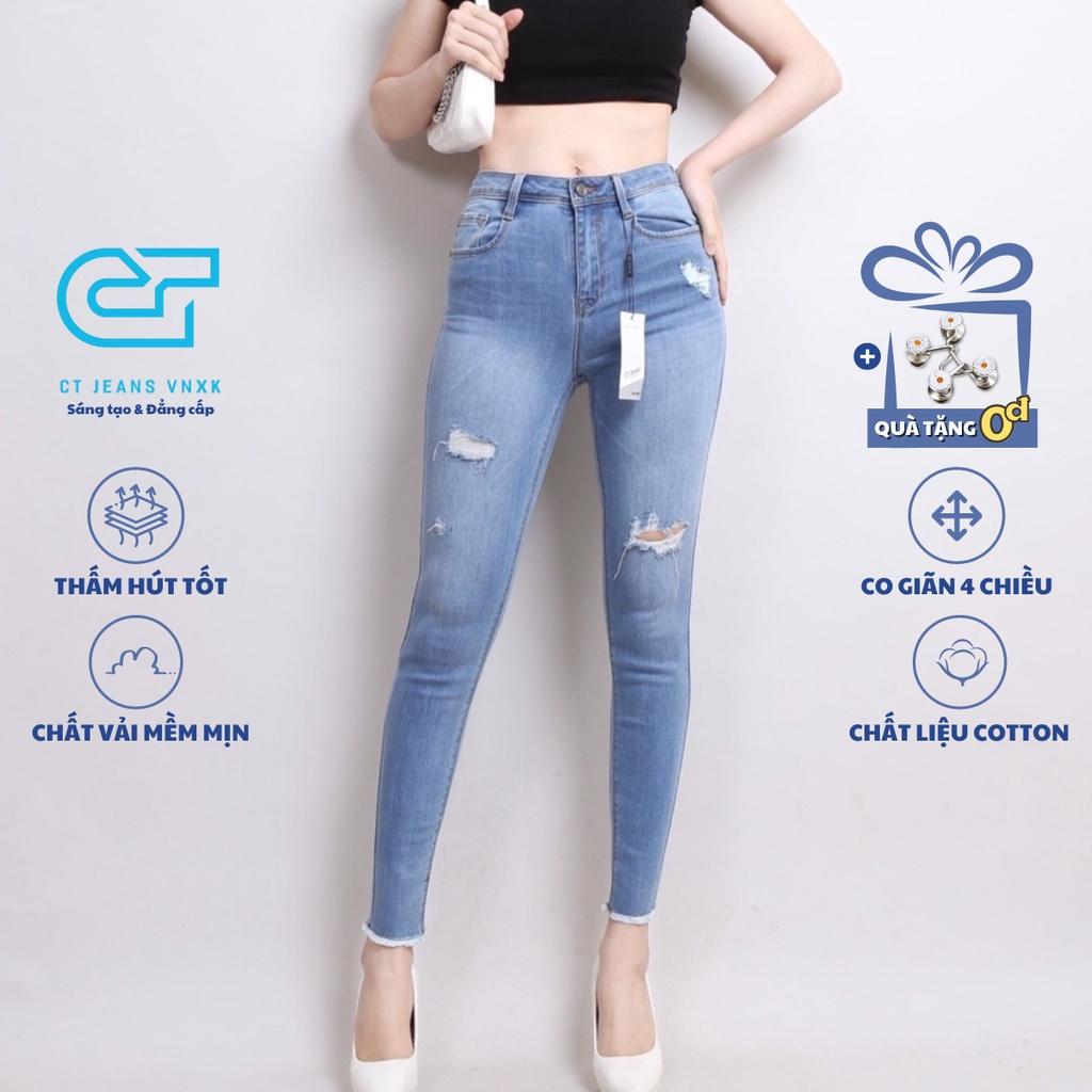 Quần Jean Nữ Skinny Cạp Cao co giãn Gấu Tua Rua Rách CT JEANS