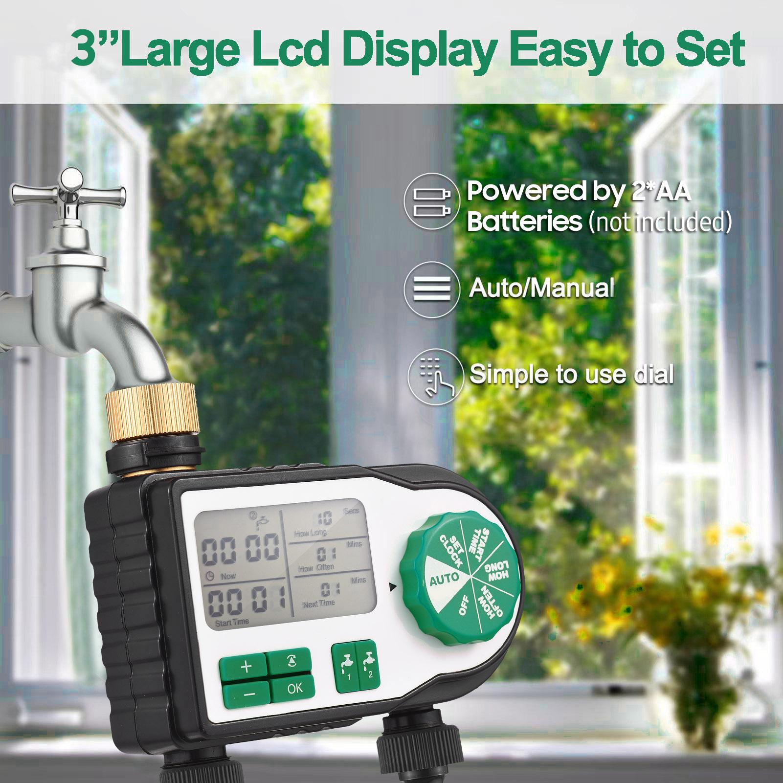 Digital Automatic Watering Timer with 2 Hose Connectors Programmed Garden Irrigation Timer Faucet Sprinkler Intelligent Irrigation Controller for Lawn Farmland Courtyard Greenhouse