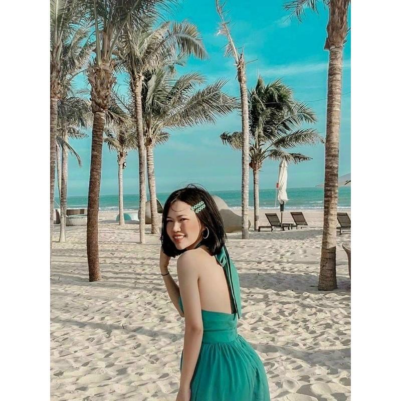 ĐẦM MAXI XANH HỞ LƯNG