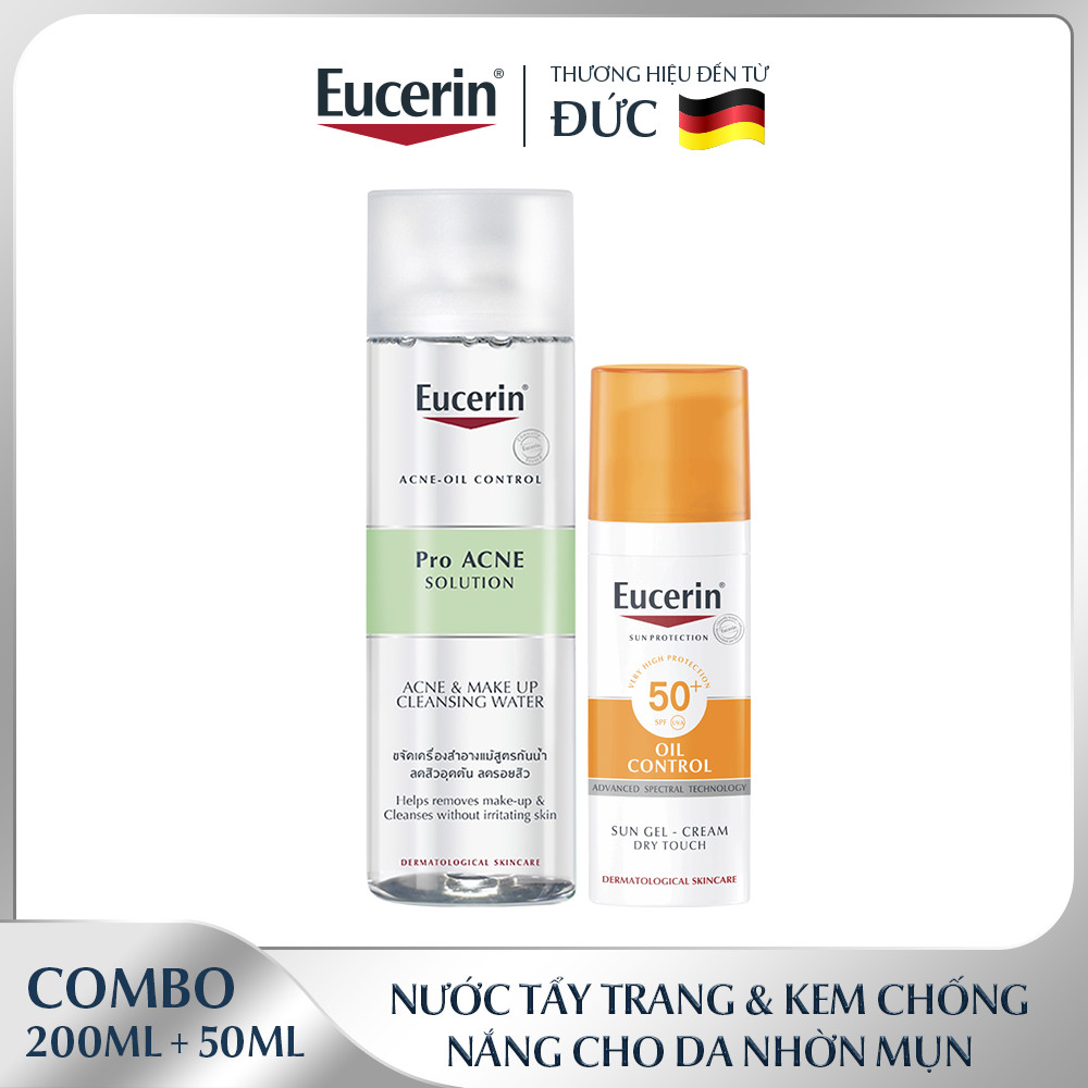 Bộ Kem Chống Nắng Cho Da Nhờn & Mụn Eucerin Sun Gel-Cream Dry Touch Oil Control SPF50+ 50ml và Tẩy Trang Cho Da Mụn Pro Acne 200ml