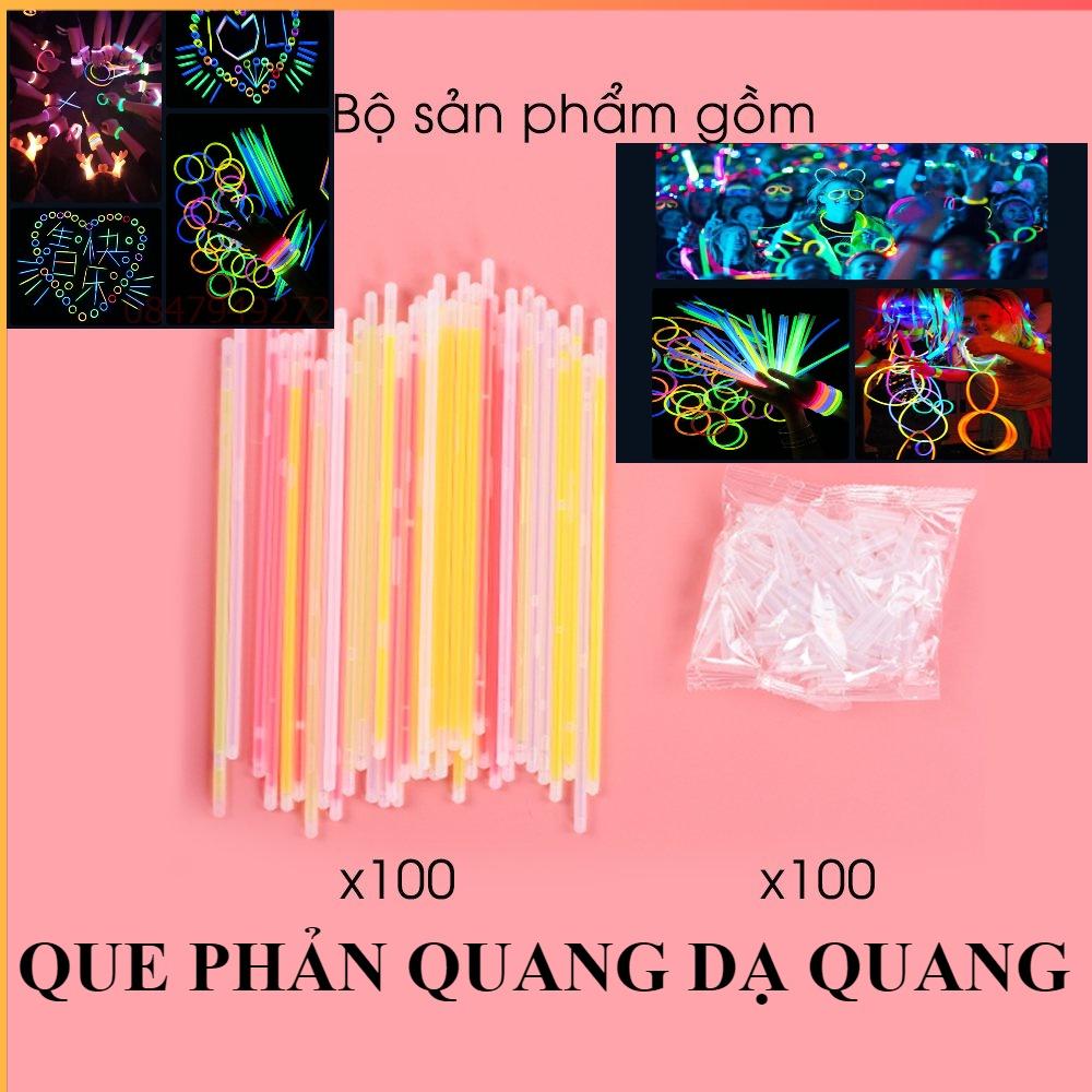 SET 100 Que phản quang lightstick phát sáng trong đêm tối, quẩy EDM, làm vòng đeo tay, nhảy hiphop, tiệc party, an toàn