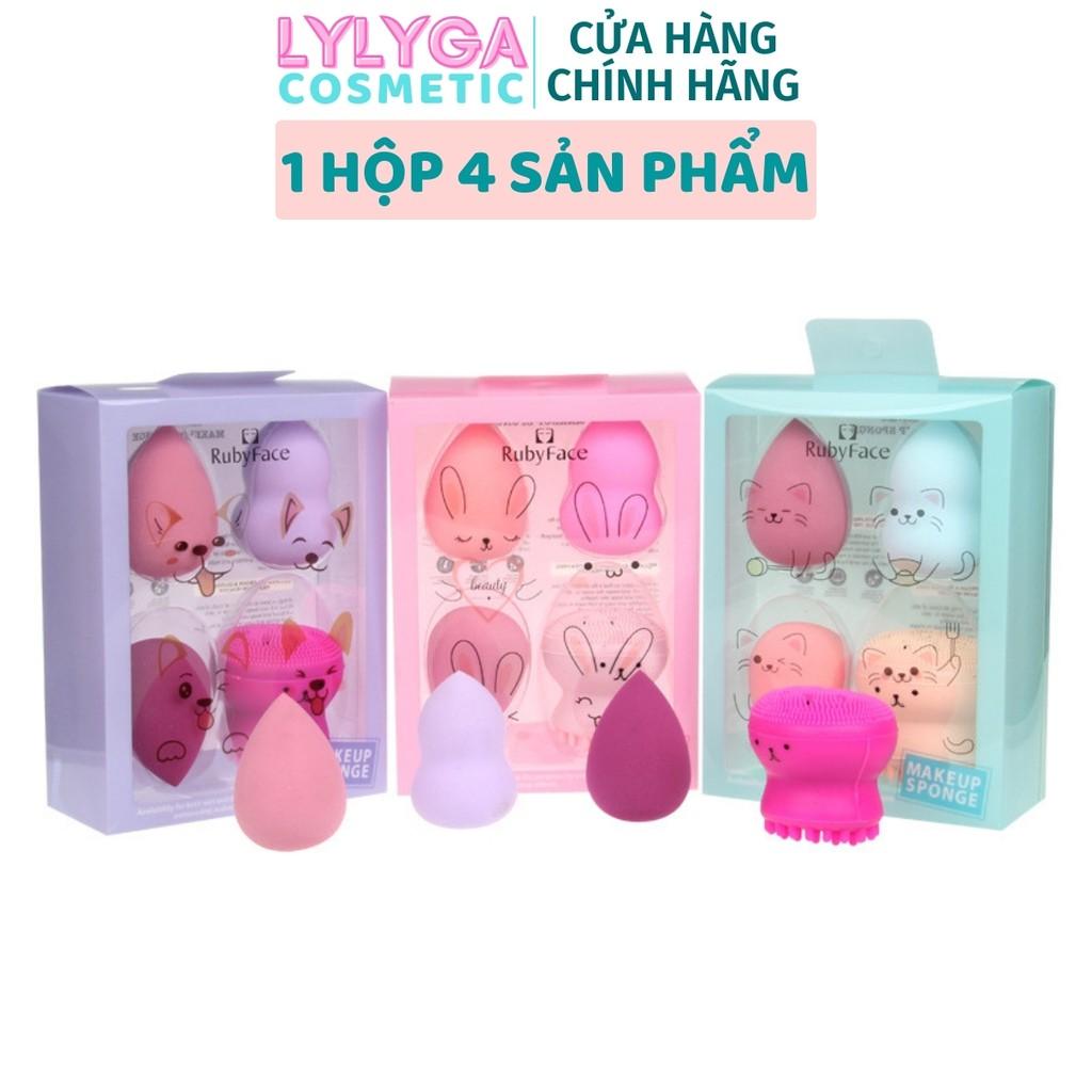 Bông mút trang điểm tẩy trang Bạch Tuộc rửa mặt SET 4 cái RUBY FACE Thỏ Mèo cute dễ thương quà tặng bạn gái DC11