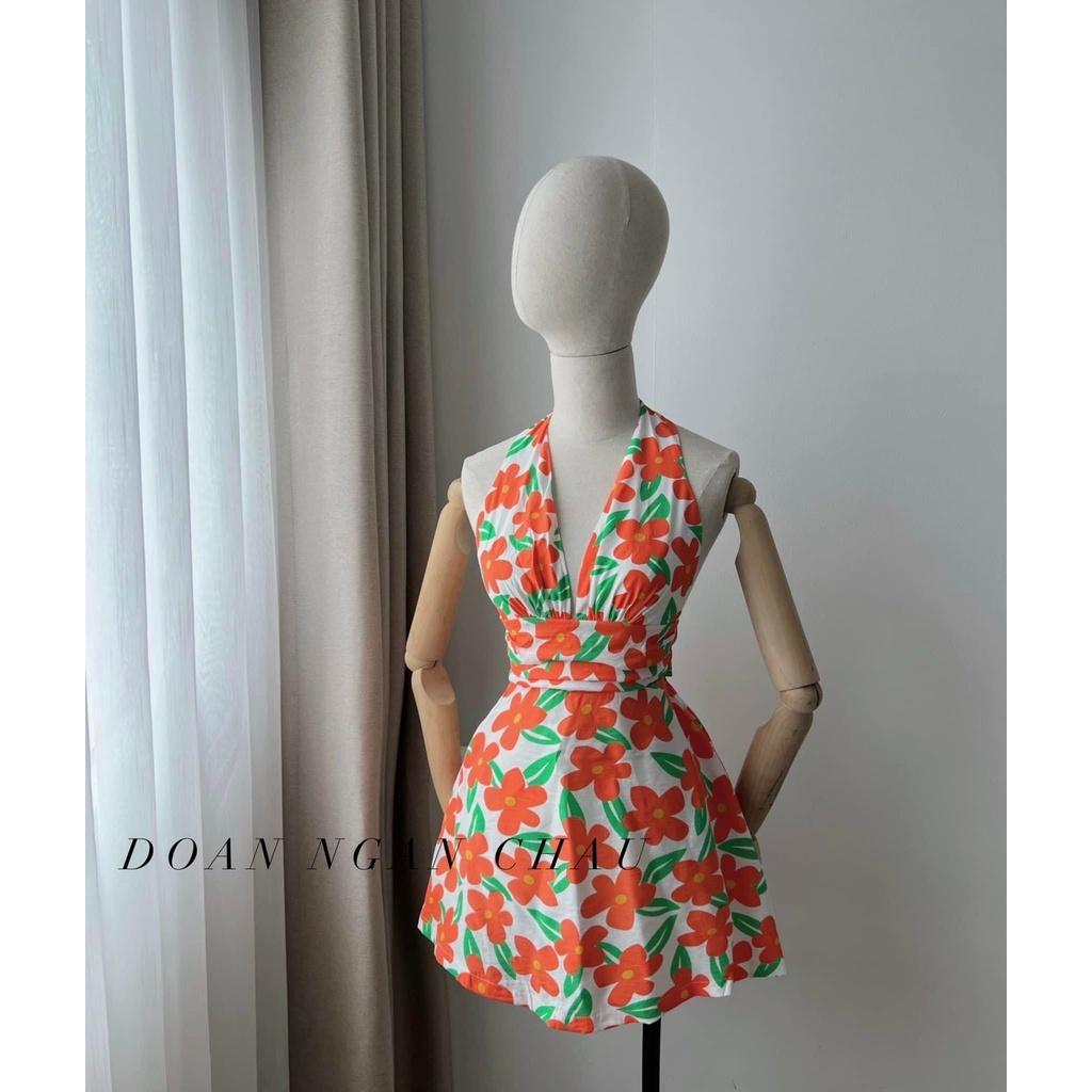 Váy hoa cổ yếm 3 màu sắc xinh xắn dạo phố, đi biển