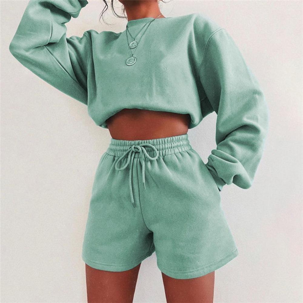 Lông Cừu Dày 2 Bộ Phụ Nữ Dài Tay Áo Áo Phù Hợp Với Dây Kéo Thể Thao Cotton Cổ Ngắn Bộ