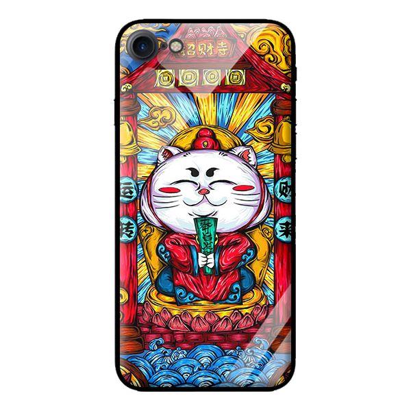 Ốp kính cường lực cho iPhone 8 Mèo May Mắn Trắng - Hàng chính hãng