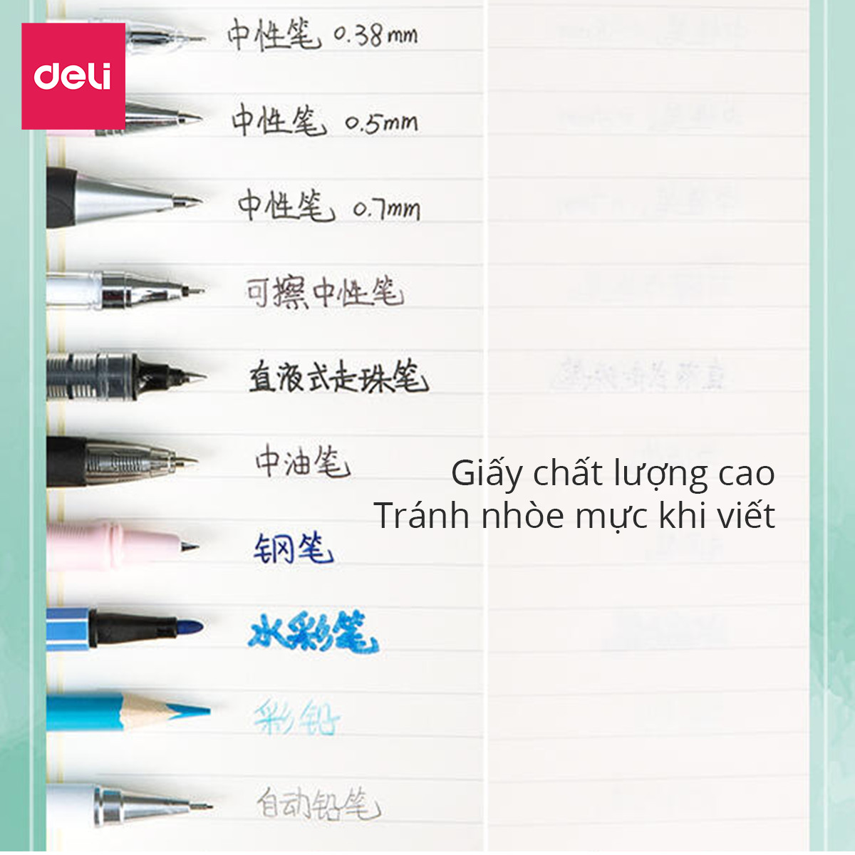 Sổ bìa da khổ A5 Deli -  96 trang màu pastel hồng/xanh dương/xanh lá - sổ tay ghi chép  - 22283