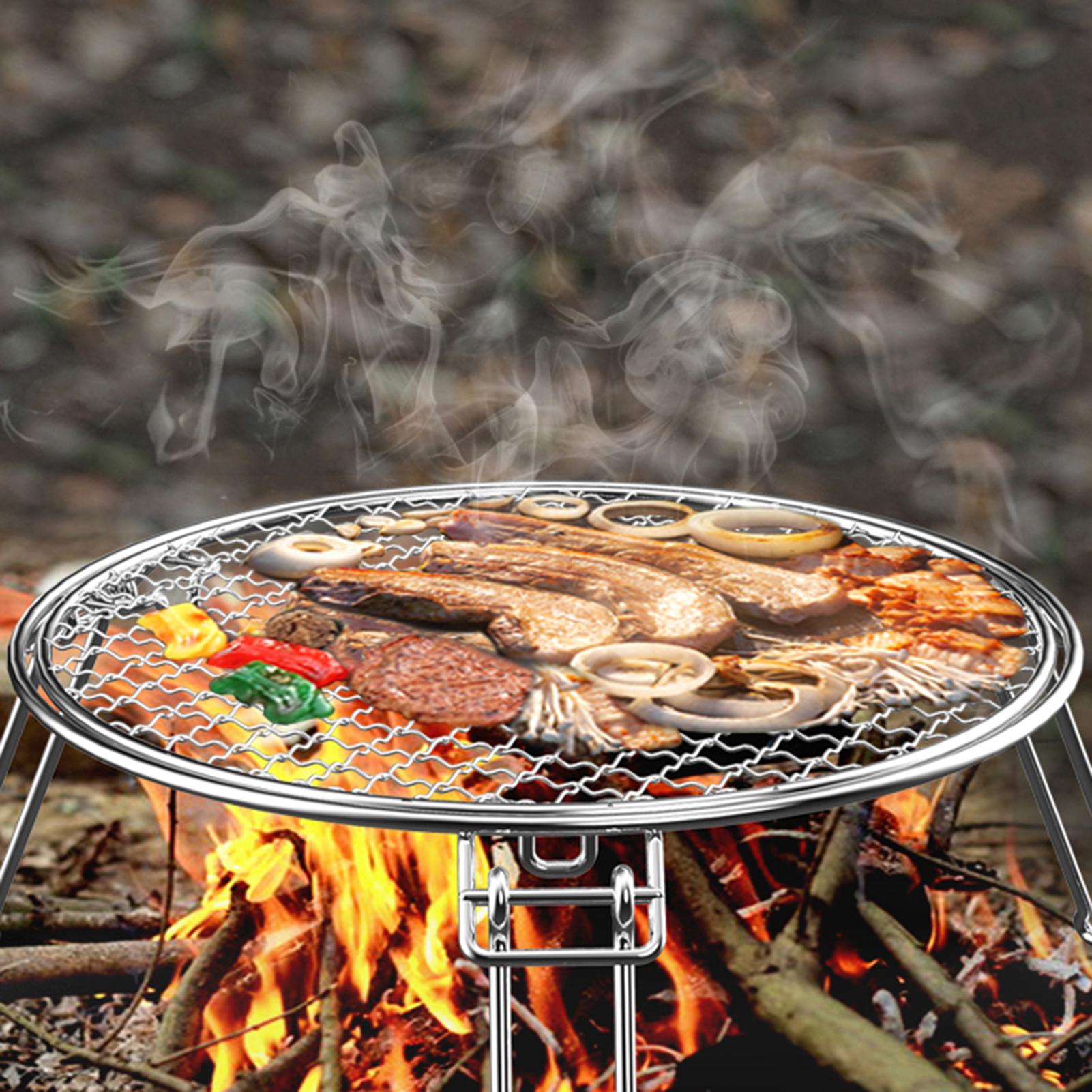 Thiết kế 3 chân Dày dặn có thể gập lại Gấp được Lửa trại Nướng BBQ Grate Di động để cắm trại Nấu ăn ngoài trời Có dã ngoại