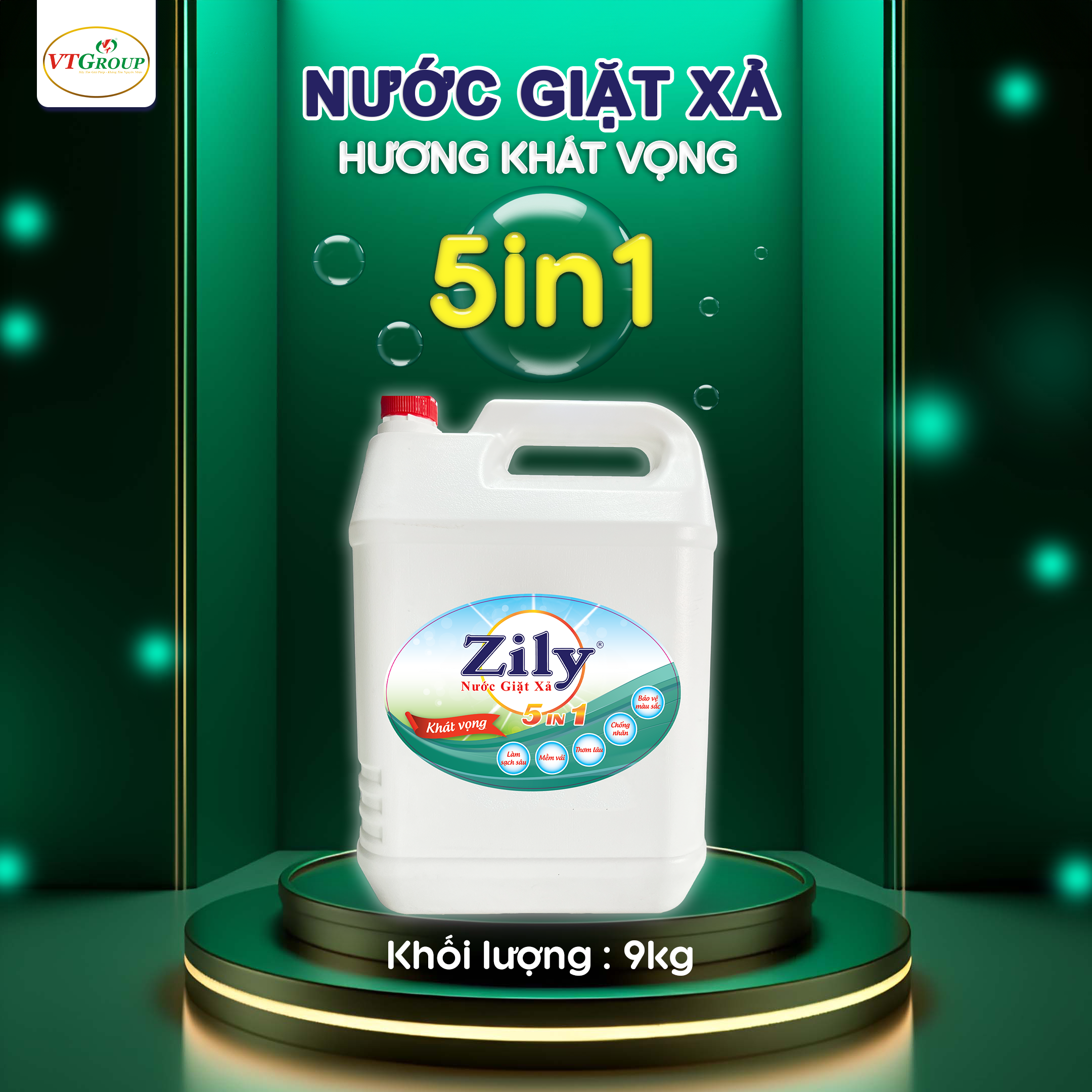 Nước Giặt Xả Quần Áo Zily 5in1 Can 9Kg - Tặng 1 Chai Nước Rửa Chén Zily 750 g