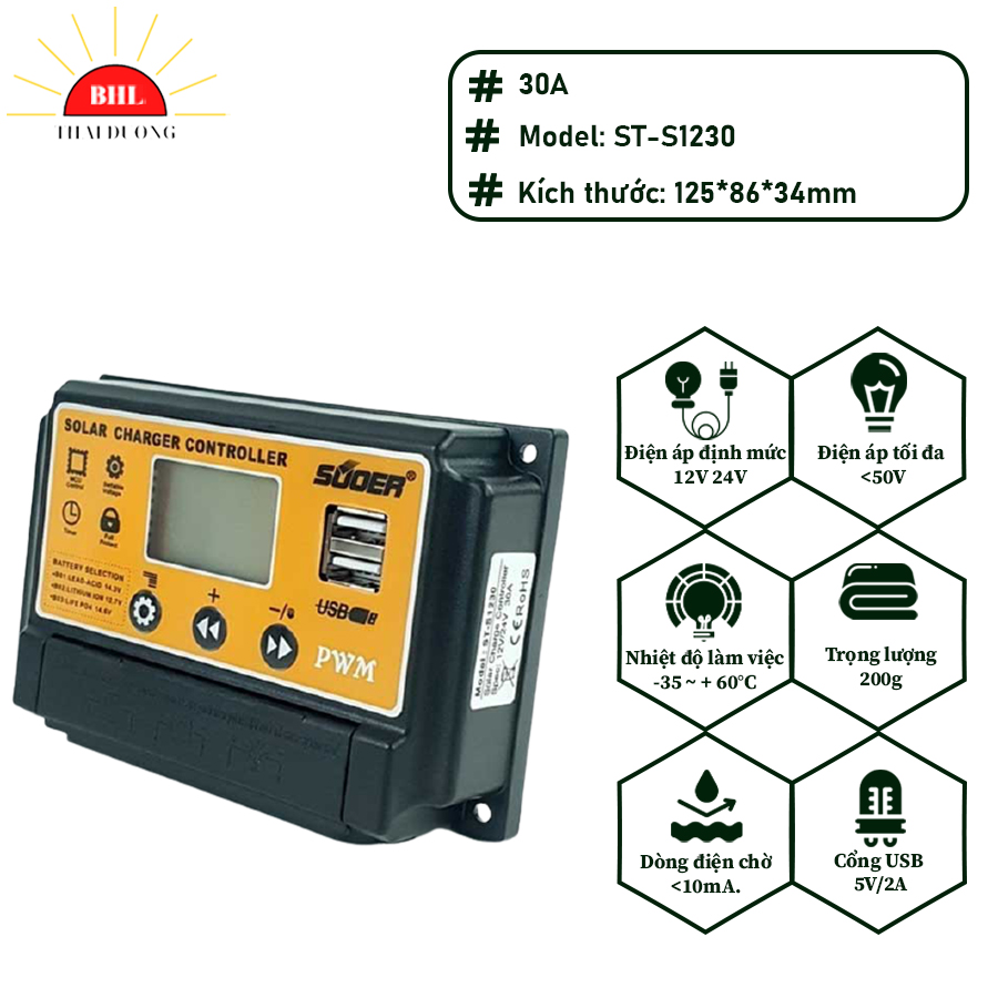 Bộ Điều Khiển Sạc Năng Lượng Mặt Trời 30A Solar Changer Controller Suoer - Snl30