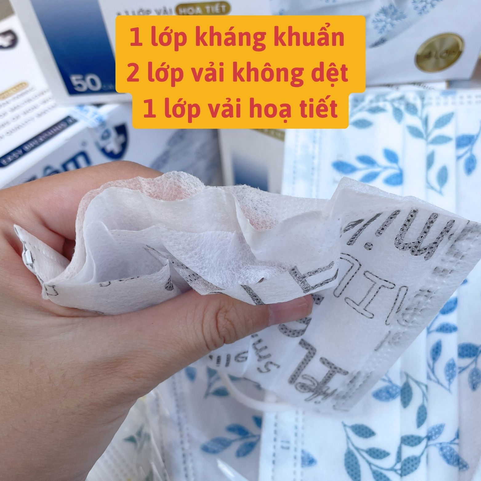 Khẩu trang in hình dễ thương 4 lớp An Tâm chống nắng thời trang Hộp 50 cái_ATHTO