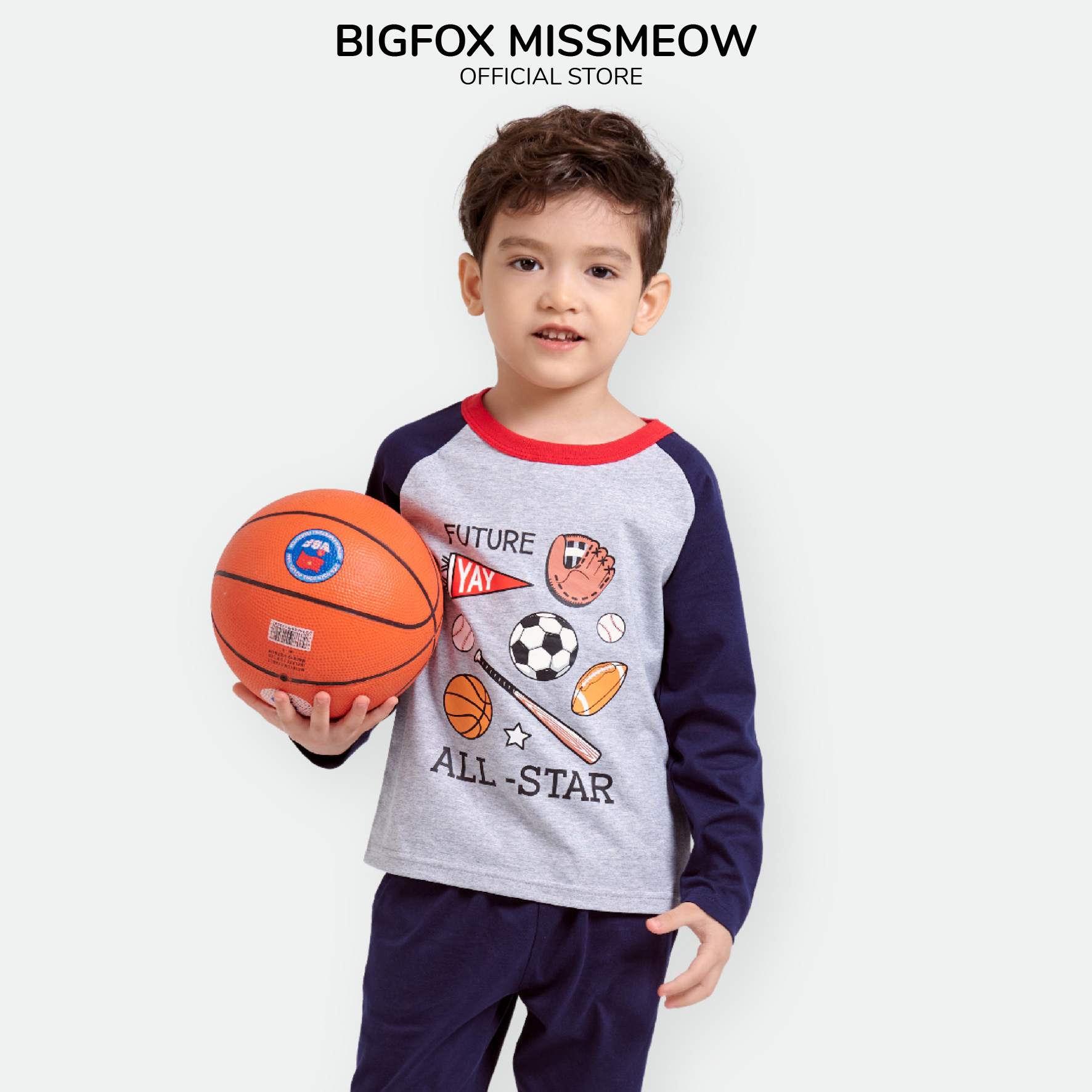 Áo bé trai thu đông BIGFOX - MISS MEOW, áo thun dài tay cho bé chất cotton phong cách Âu Mỹ hình in quả bóng 11 - 26 kg