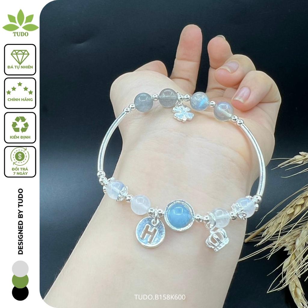 Vòng Tay Nữ Đẹp - Vòng Phong Thủy Mệnh Thủy TUDO B158K600 VCBMOON VCBXACU Charm Bạc Vương Miện, Cỏ 4 Lá