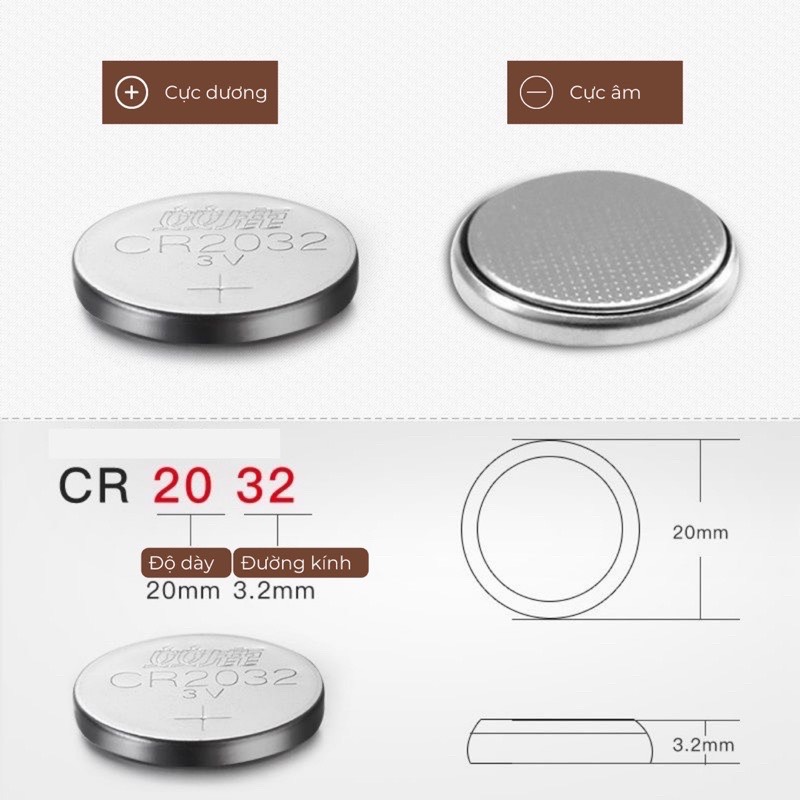 Pin Cúc CR-2032 Lithium 3V dung lượng 200mAh dùng cho remote bluetooth gậy Selfie, smartkey, đồng hồ (1 vỉ = 5 viên)