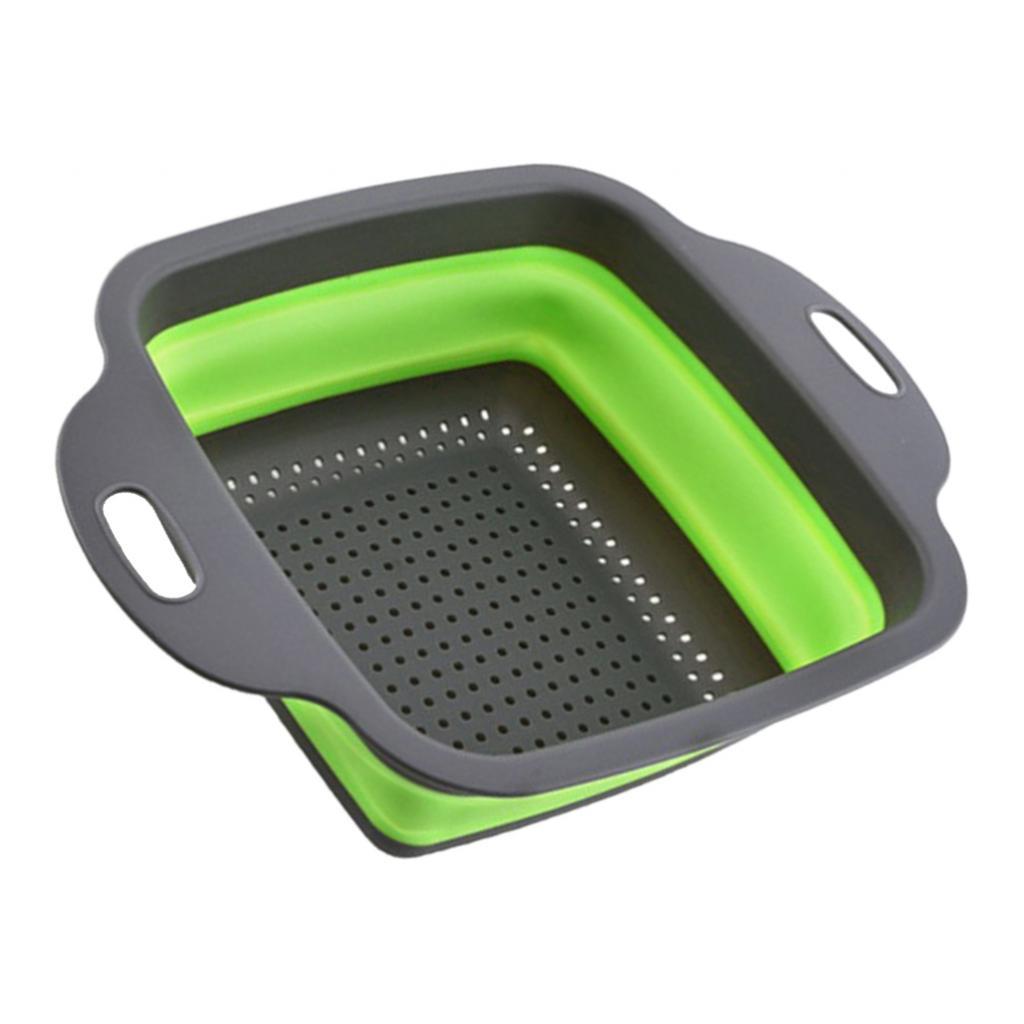 Kitchen Collapsible Colander Food-Grade Silicone Strainer Folding Strainer Green