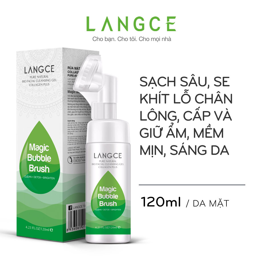 Cọ Massage Rửa Mặt Sáng Da Collagen+ Thải Độc Tố Kiềm Dầu 120ml TẶNG Kem Làm Rụng Lông Trắng Da 20ml LANGCE