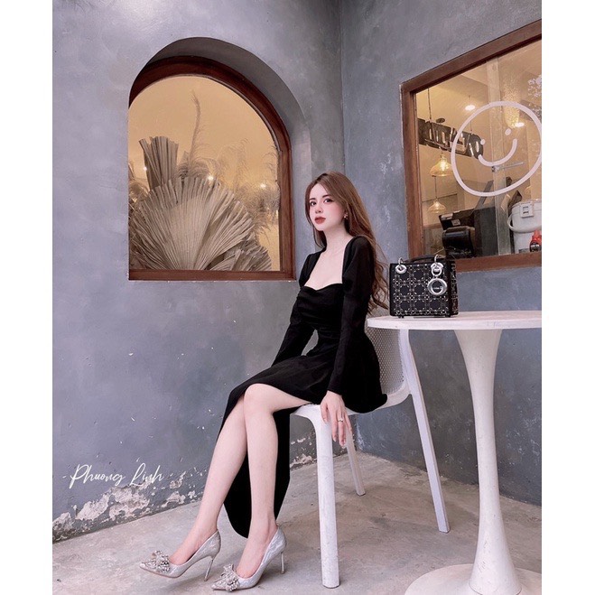 ĐẦM CỔ TÂY TAY DÀI BÈO LAI CÓ MÚT CỰC SANG CHẢNH VÀ LỊCH LÃM