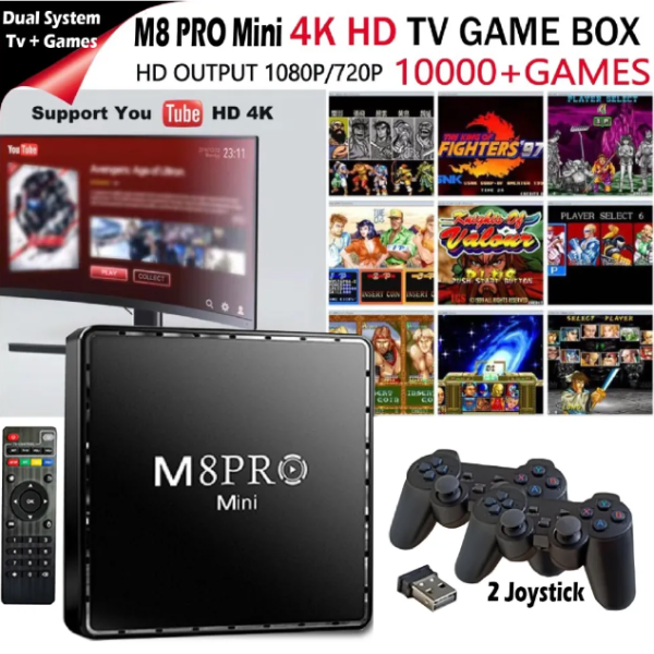 Box M8 PRO Mini - Kết Hợp tay cầm chơi Game - Hơn 10.000 Game  - Xem Truyền Hình Miễn Phí - Box Thế Hệ Mới - Hàng Nhập Khẩu