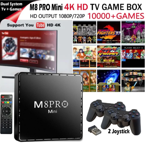 Box TV M8 PRO Mini - Kết Hợp tay cầm chơi Game - Hơn 10.000 Game  - Xem Truyền Hình Miễn Phí - Box Thế Hệ Mới - Hàng Nhập Khẩu