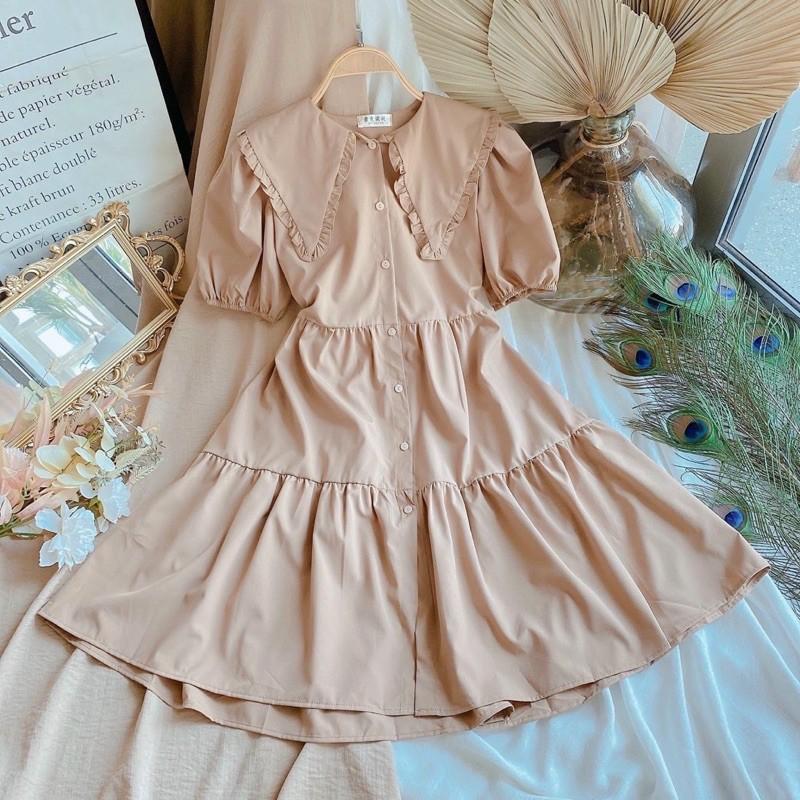 Đầm váy babydoll kem cổ bèo