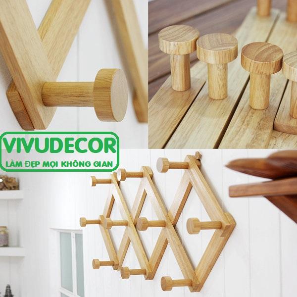 Móc Xếp Gỗ 10 nhánh Vivudecor - Móc Xếp Thông Minh Biến Hình Phù Hợp Với Mọi Không Gian, Treo Tường Không Cần Khoan