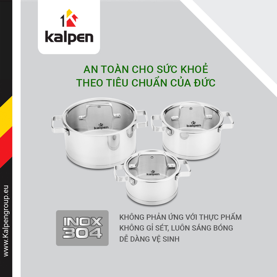 Bộ Nồi Inox 304 Đáy 5 Lớp Kalpen Gliter KP-3568X Hàng chính hãng