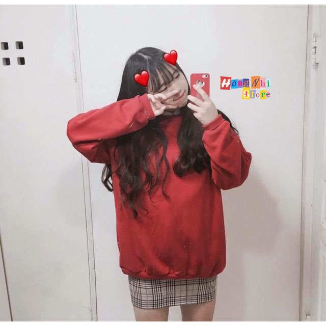 Áo Sweater Trơn Chất Nỉ Lót Bông Màu Đỏ Đô - Sweater Unisex - MM