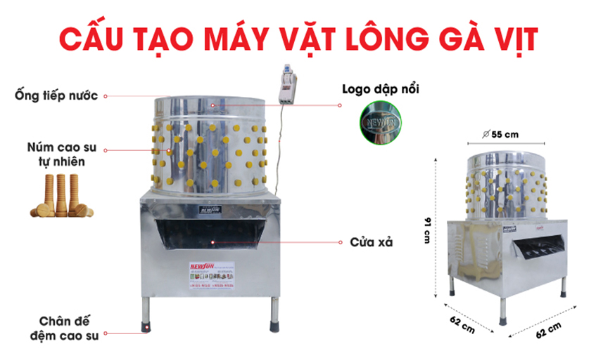 Máy Vặt, Nhổ Lông Gà Vịt Ngan NEWSUN 55 Cm - Hàng Chính Hãng