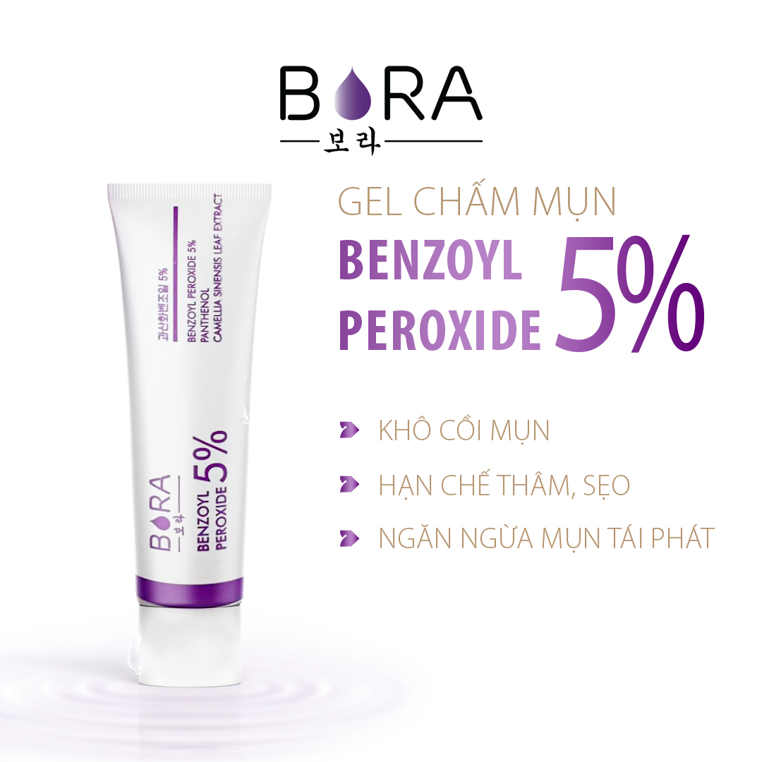 Gel chấm mụn Bora Benzoyl Peroxide 5% hoạt động mạnh mẽ tuýp 15g