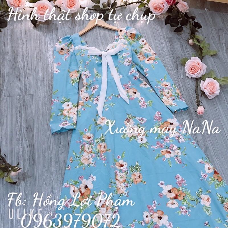 Đầm maxi hoa nhí cột nơ có mút ngực