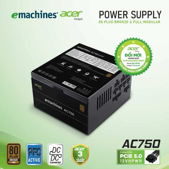 Nguồn Máy Tính Acer AC750 FR Bronze Full Modular PCI-E 5.0 – Hàng Chính Hãng