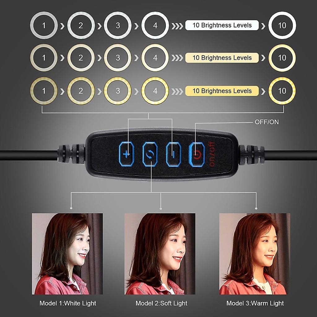 Bộ đèn livestream mini 3 chế độ 16cm có giá đỡ 3 chân xoay 360 kèm kẹp điện thoại