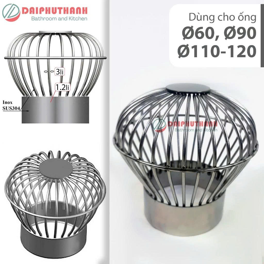 Cầu Chắn Rác Ban Công Quả Cầu Lọc Rác Sân Thượng Inox SUS304 - Nhiều kích cỡ, dùng cho ống phi 60, 90, 110