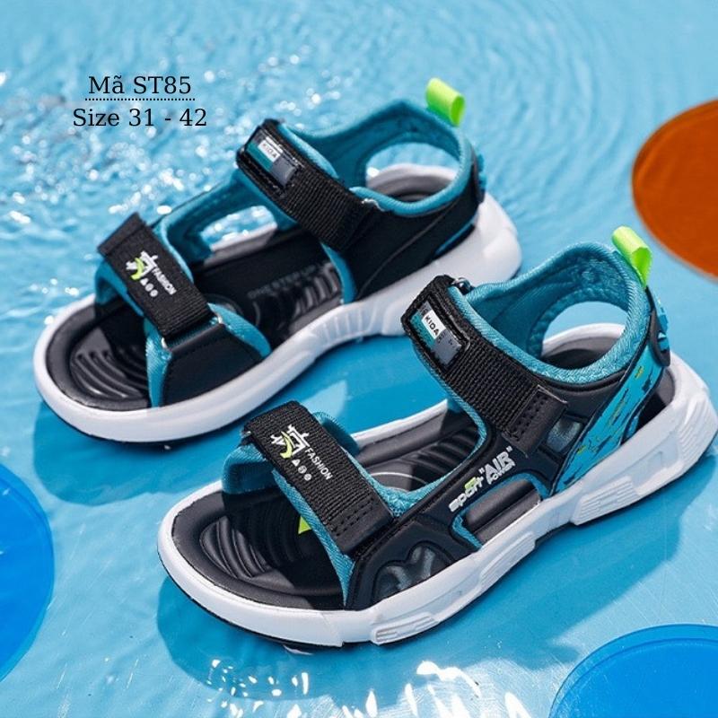 Sandal bé trai Nhím Shop xanh đen chất liệu dù cao cấp êm chân đế su nhẹ chống trơn trượt dép quai hậu dán 2 chiều cho trẻ em học sinh nam chân dày bụ thon dài 6 - 15 tuổi ST85