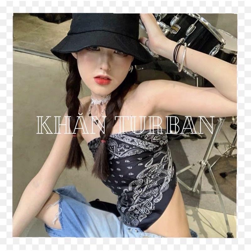 Khăn turban bandana lụa vuông cao cấp choàng cổ size 70x70cm thanh lịch đa năng dùng làm áo yếm in hoa văn trang trí