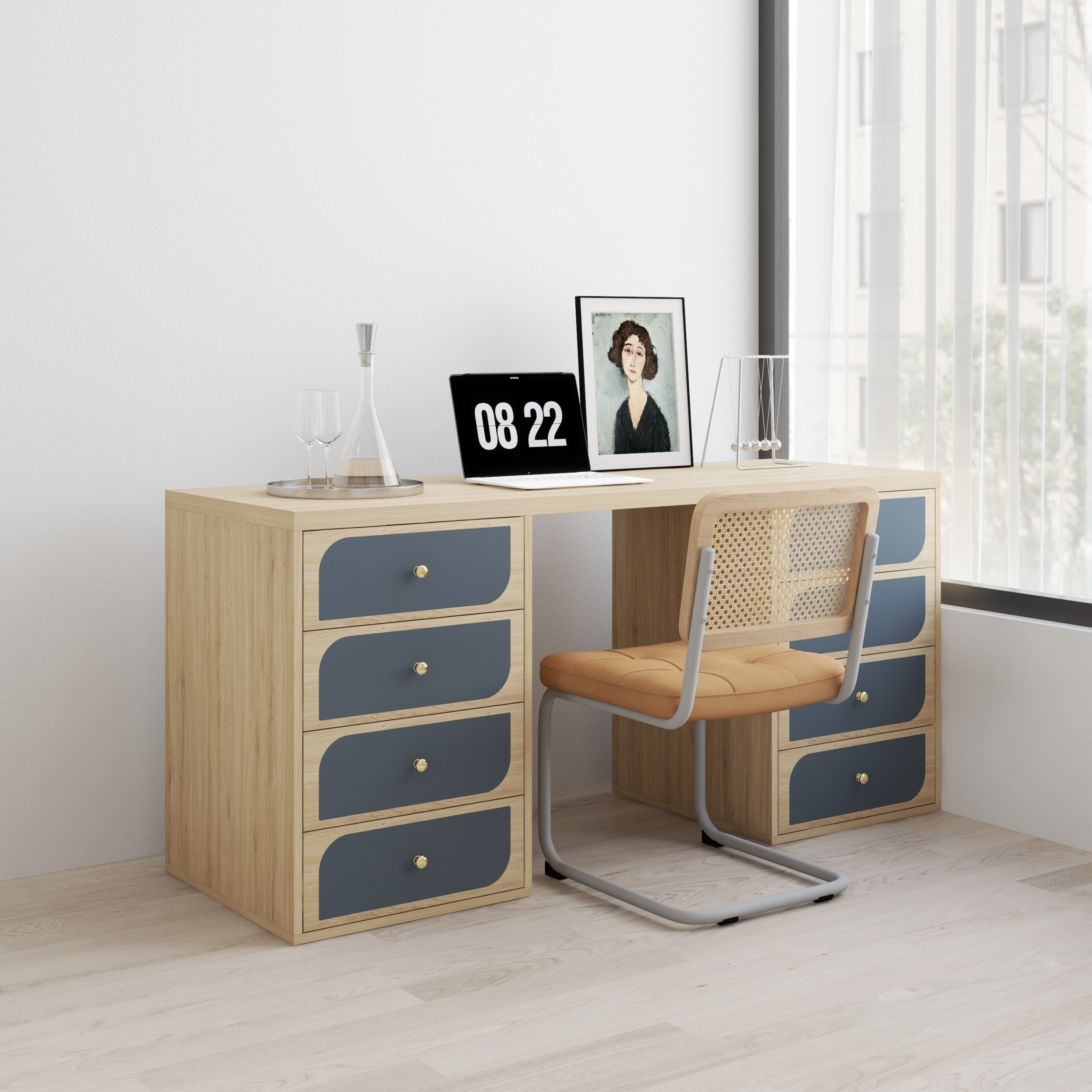 Hình ảnh [Happy Home Furniture] BANA, Bàn làm việc 8 ngăn kéo, 160cm x 55cm x75cm ( DxRxC), BAN_069