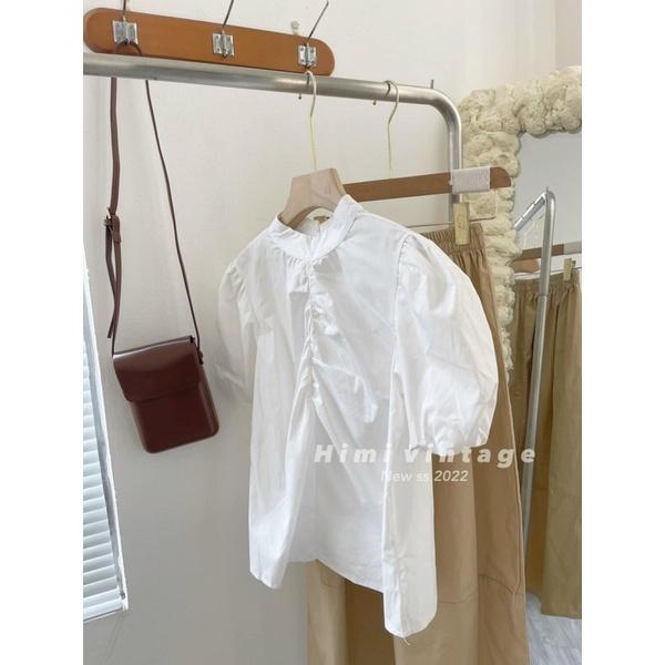 Set áo trắng rúm kèm cv dài be