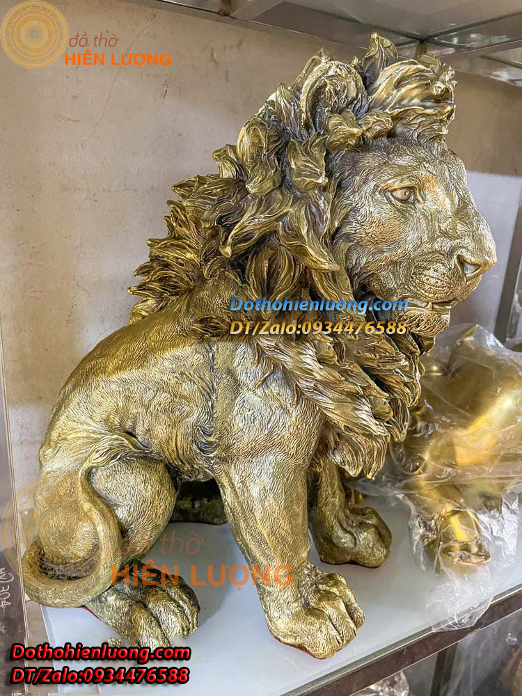 Tượng Sư Tử Ngồi Bằng Đồng Vàng Nguyên Chất Cỡ Lớn Kích Thước 30x25x40cm - Đồ Thờ Hiên Lượng